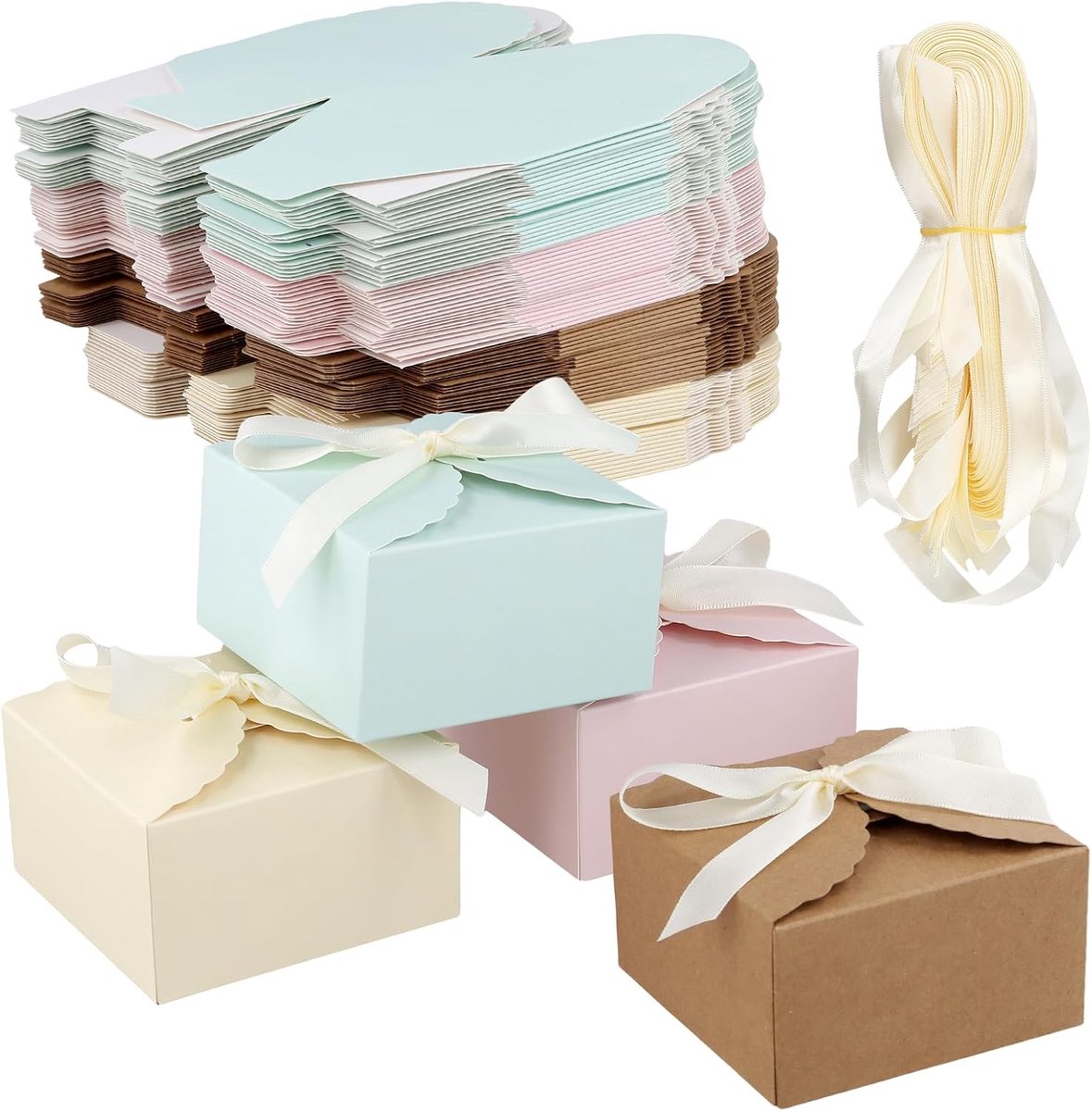 Geschenkdozen set van 80 - Pastel golvend 9 x 9 x 5 cm - Karton met deksel - Perfect voor kleine geschenken - ShopVlot