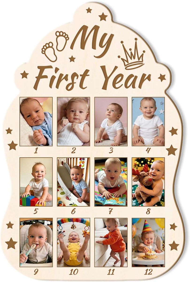 ORIGACH Baby Bottle Shape My Freshman Baby Growth Picture Display Board, 12 Months Newborn Milestones Wood Keepsake - ShopVlot
