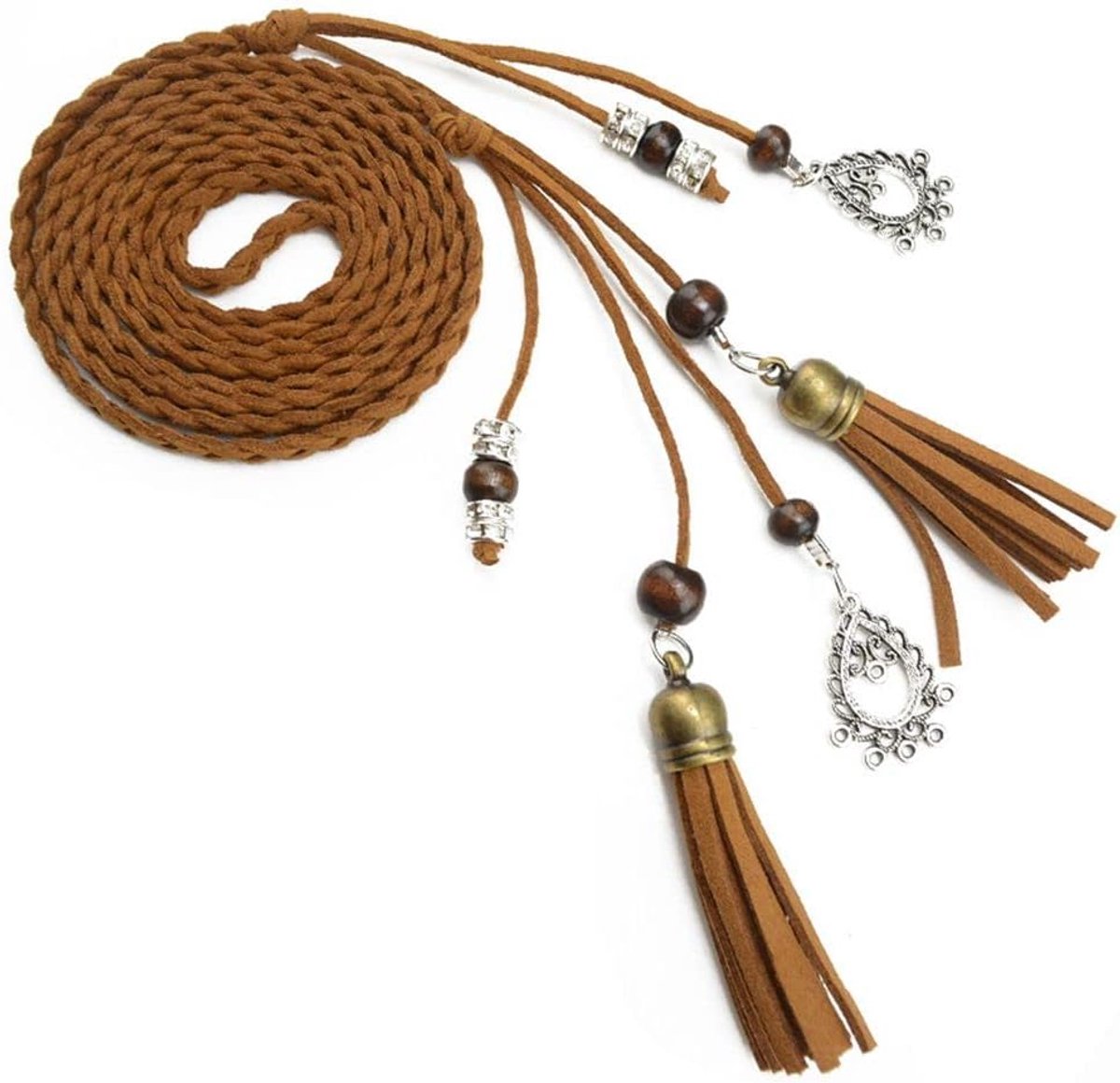 Women's Waist Belt Woven Tassels 170cm Braided Waist Belt Thin Belt Braided Woven Tassel Chain Belt with Dresses - ShopVlot