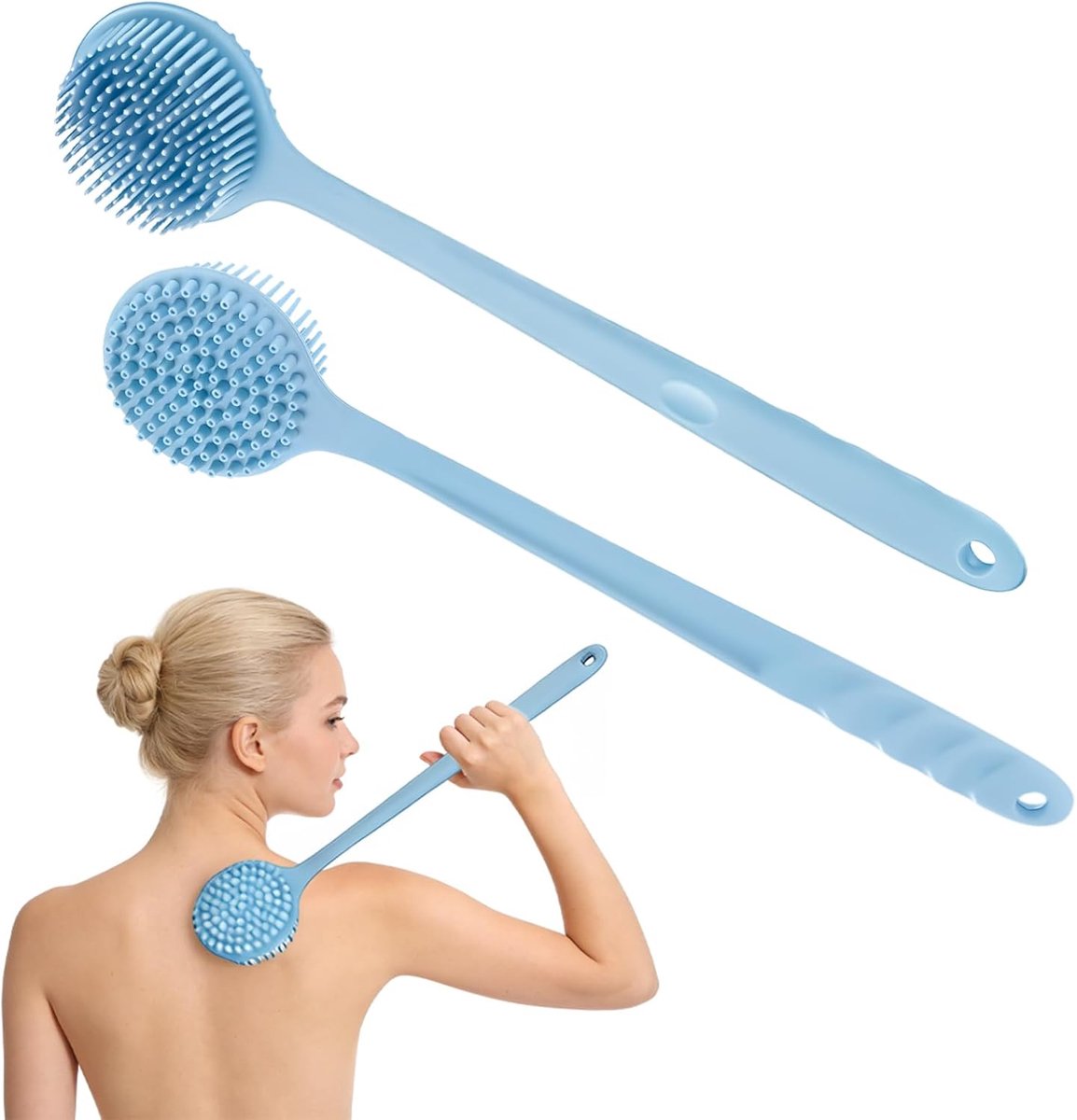 2 stuks rugborstel met lange handgreep, massageborstel voor het baden, verwijdert dode huid, stimuleert de - ShopVlot