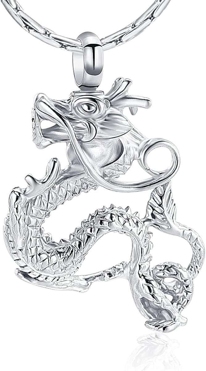 Cremation Jewellery for Ash Stainless Steel Dragon Urn Necklace Keepsake Human Pet Ash Holder Memories Pendant for - ShopVlot