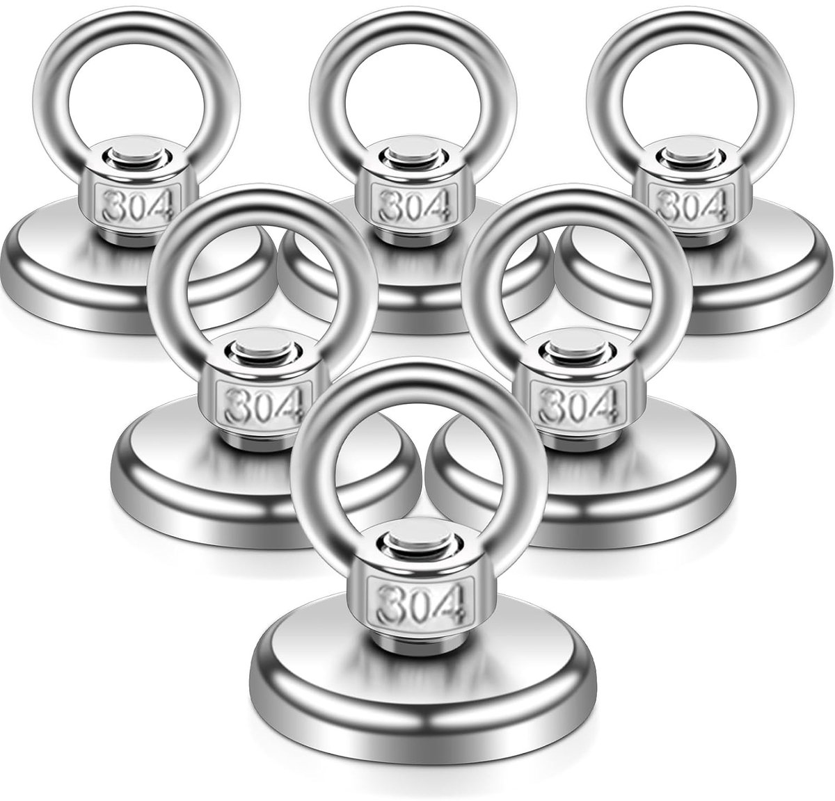 Pack of 6 Neodymium Magnets, Extra Strong, 55 kg, 36 mm, Fish Magnet, Large with Lifting Rings and Screws, Very Strong - ShopVlot