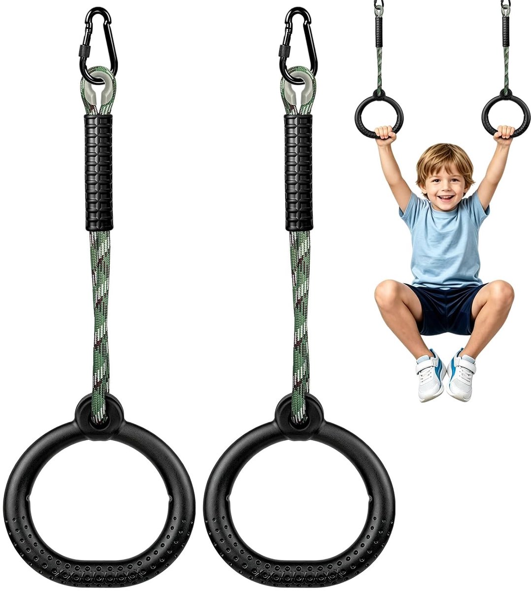 Ronde turnringen, trapeziumschommel outdoor met 2 karabijnhaken - ShopVlot