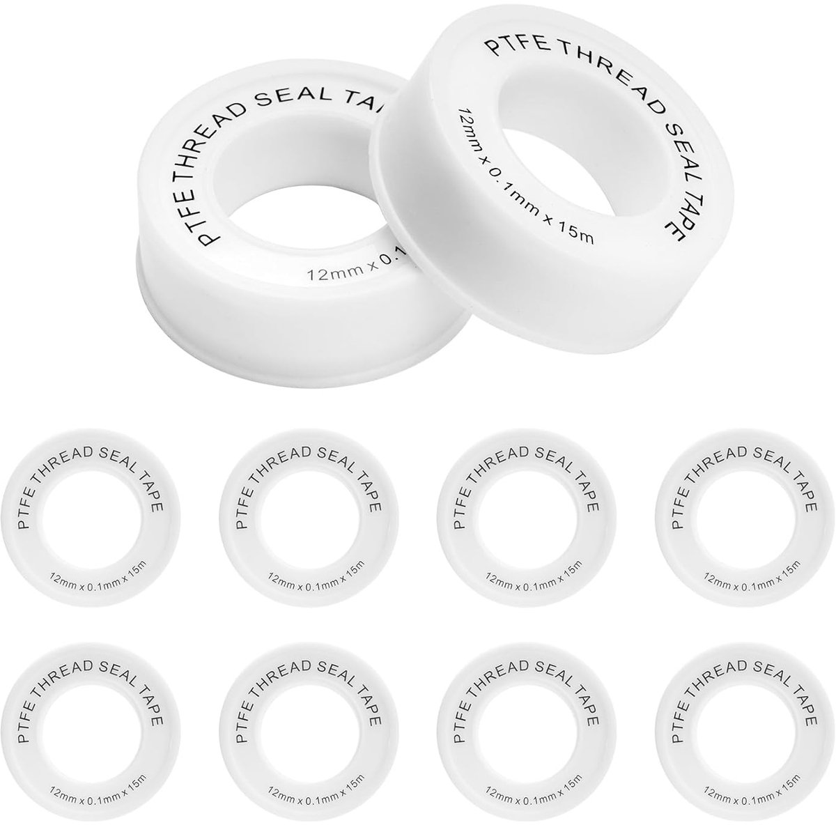 Fontaneria Pack of 10 Teflon Tape, 12 mm x 15 m, Teflon Tape for Sealing Thread PTFE Sealing Tape for Gas and - ShopVlot