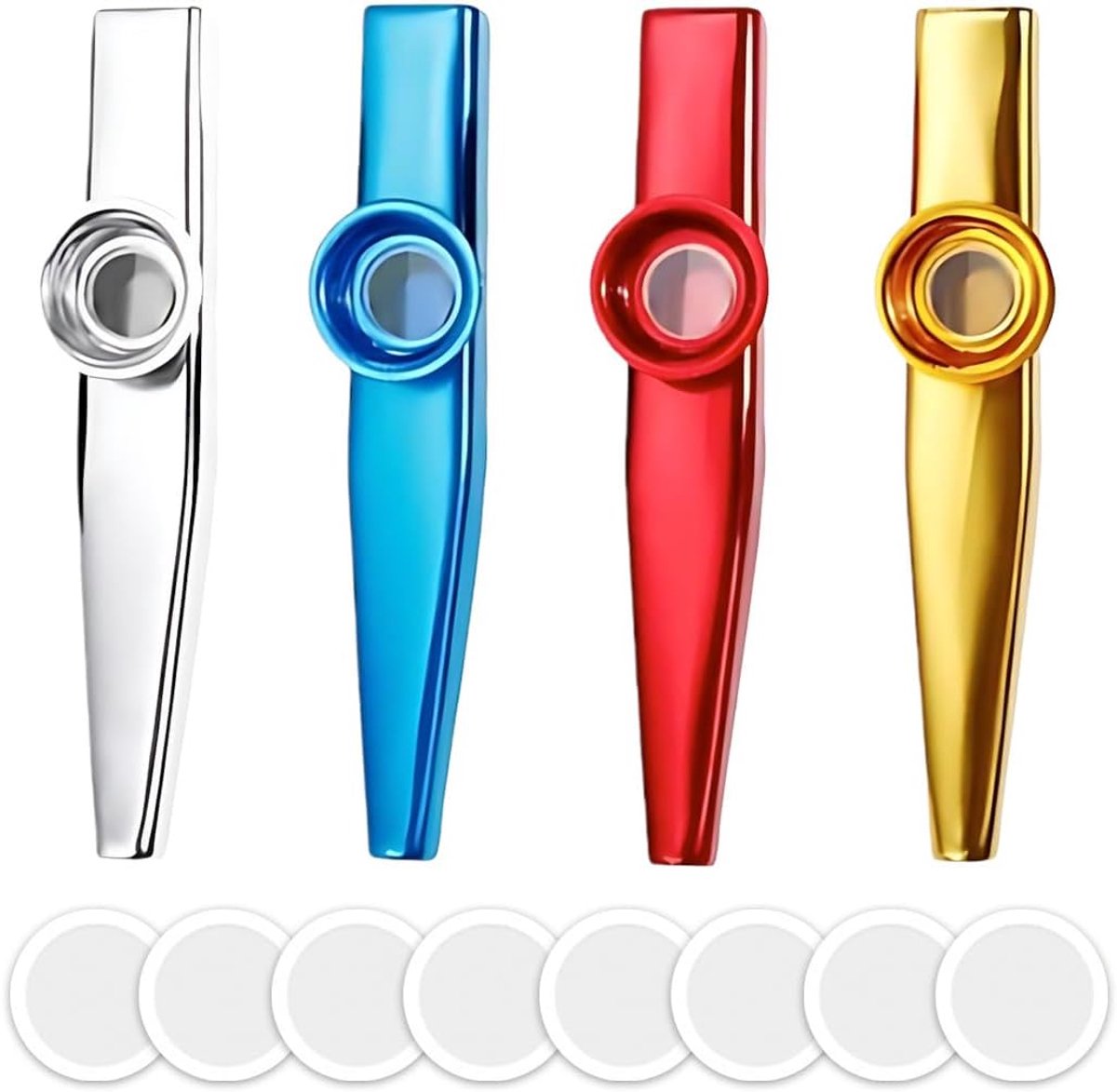 Kazoo 4pcs Kazoo Aluminum Alloy Metal Kazu Musical Instruments with 8 Membrane Flute for Adults, 4 Colours - ShopVlot
