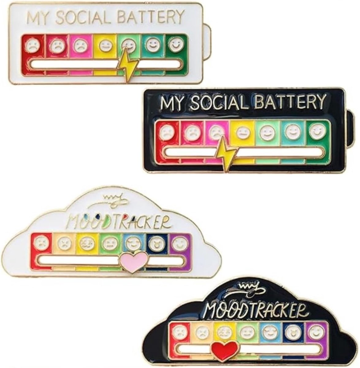 Social Battery Pin, 4 Pcs Brooch for Social Battery My Social Battery Social Mood Brooch Pin for Social Mood for 7 - ShopVlot