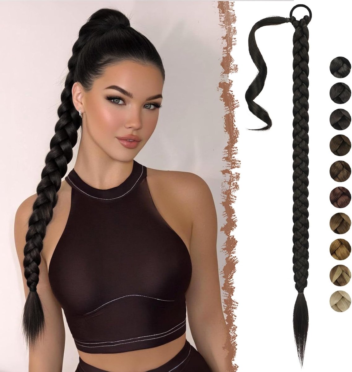 FESHFEN Ponytail Extensions with Hair Elastic, 85cm Long Ponytail Extensions Braided Hairpiece Synthetic Hair - ShopVlot