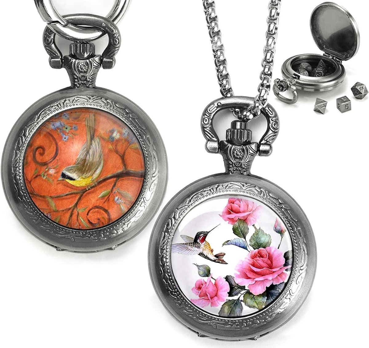 Mini DND Dice Set with Pocket Watch Shell 2 Pieces, Small Metal Dice for Dungeons and Dragons Gifts, Small Dice - ShopVlot