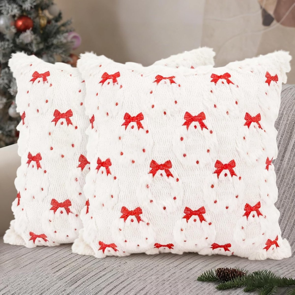 Kaempe Kerst kussenslopen 45x45 cm, set van 2 kerst kussenslopen met zacht pluche patroon, Christma kussenslopen voor - ShopVlot