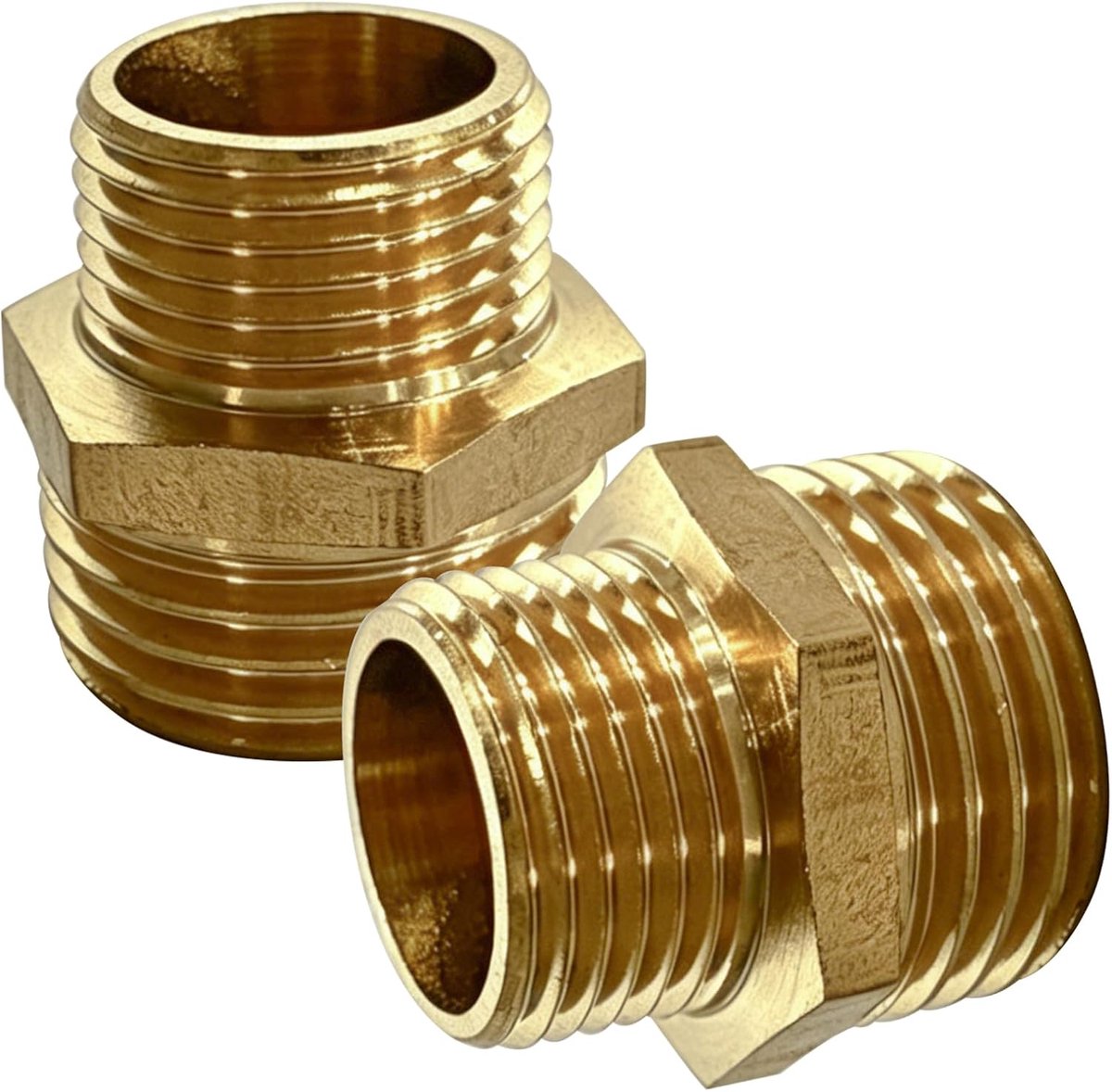 2 stuks messing verloopstuk 1/2" naar 3/8", buitendraad dubbele nippel - ShopVlot