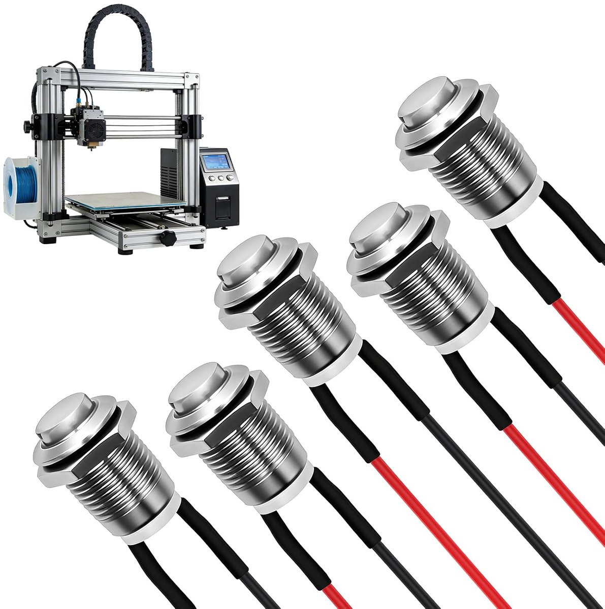 5pcs 12mm Waterproof Stainless Steel Push Button Switch, 2A 12V/24V/125V/250V, Metal Push Button Push Switch with Wire - ShopVlot