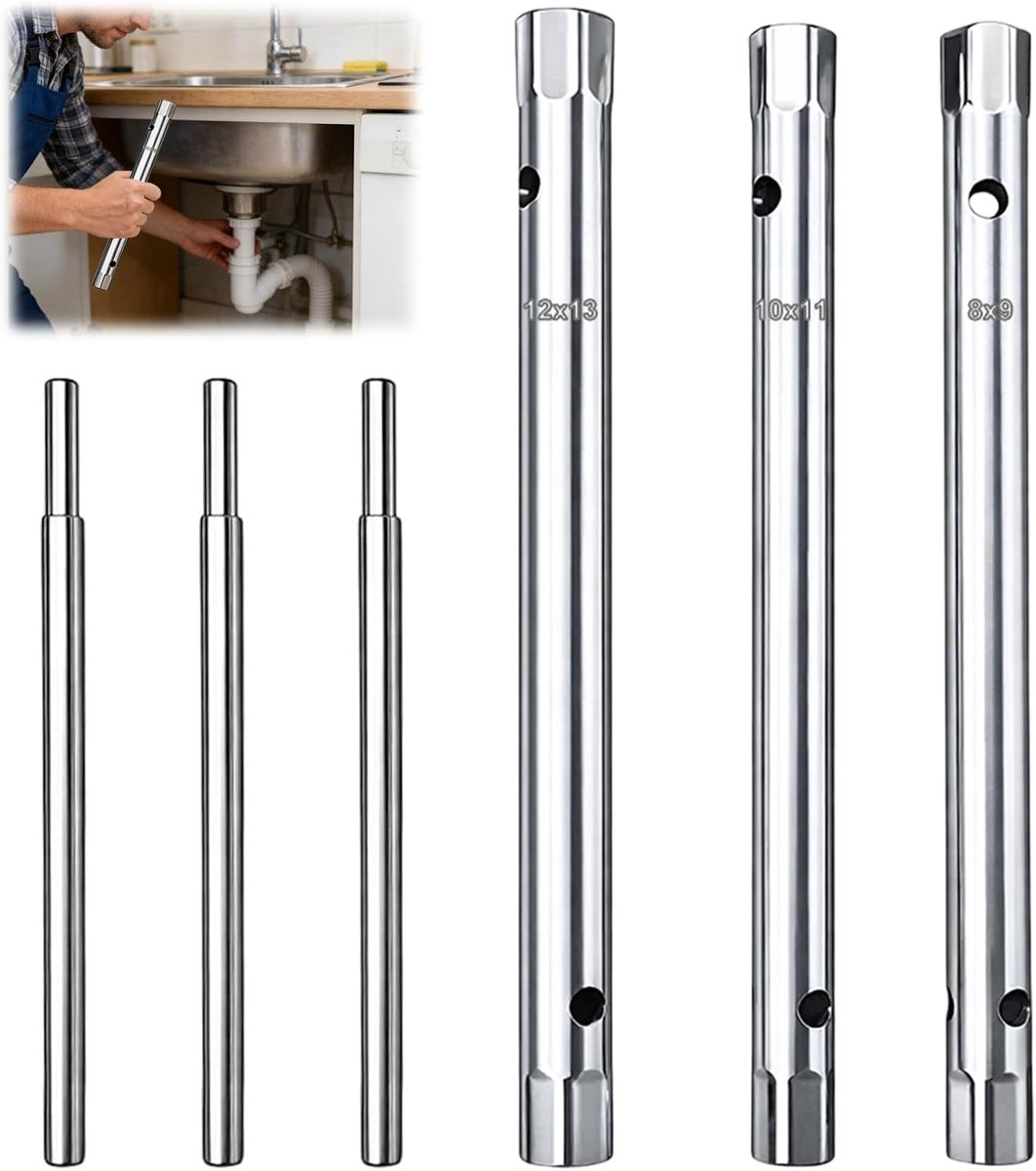 Buisdopsleutelset 4-delig. Metrisch 8x9mm-10x11mm-12x13mm Incl. Draaidoorn Hoogwaardige buisdopsleutelset voor kraan - ShopVlot
