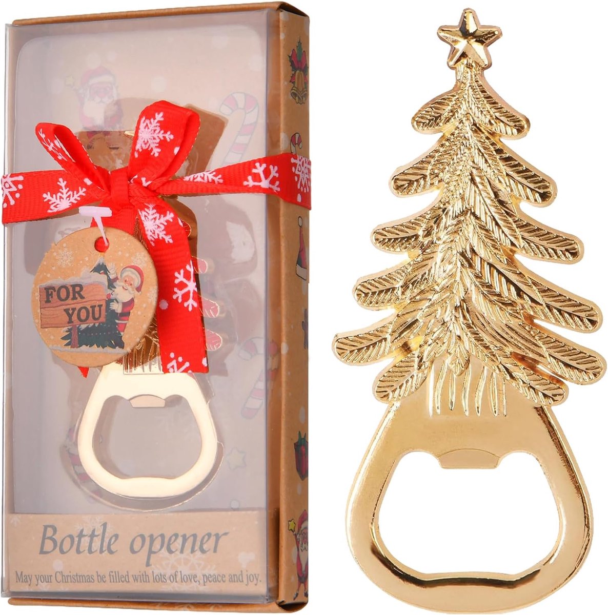 Flessenopener - Gouden Zinklegering Kerstboom - Uniek ontwerp met sneeuwvlokken - Perfect voor feestdagen - ShopVlot