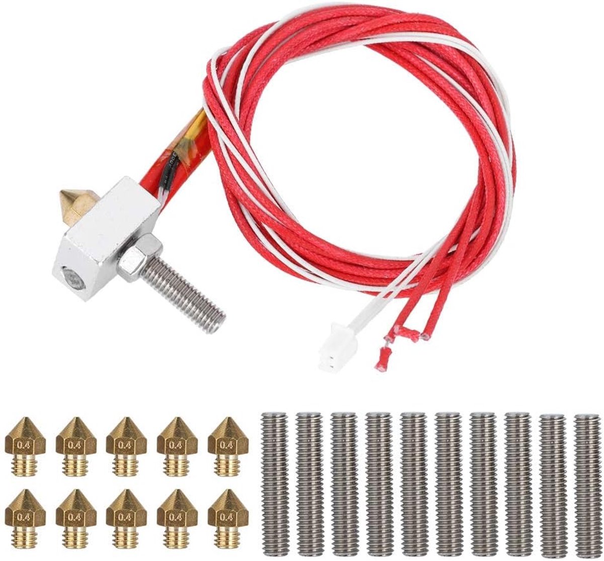 3D Printer Extruder Set - Aluminium verwarmblok met nozzles - 10 stuks 0,4 mm - Verbeter de hot end van uw printer - ShopVlot
