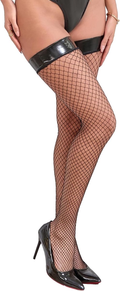 Visnetkousen dames XS-5XL - Leren tailleband - Net-overknee - Perfect voor clubwear - ShopVlot