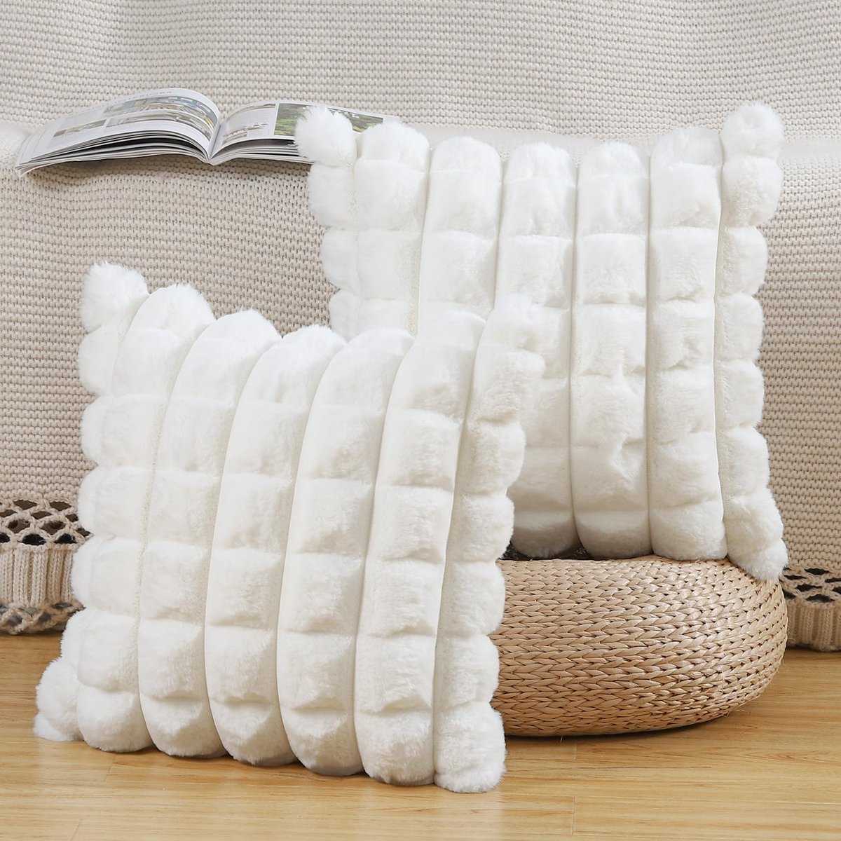 Decoratieve kussenslopen 45x45cm - Pluche nepbont - Zachte en comfortabele uitstraling - ShopVlot