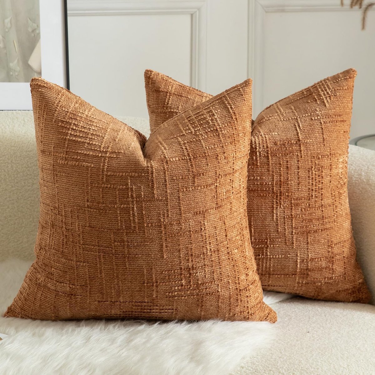 Kussenhoezen 45x45cm - Soft Chenille - Burnt Orange - Luxe en comfortabel - ShopVlot