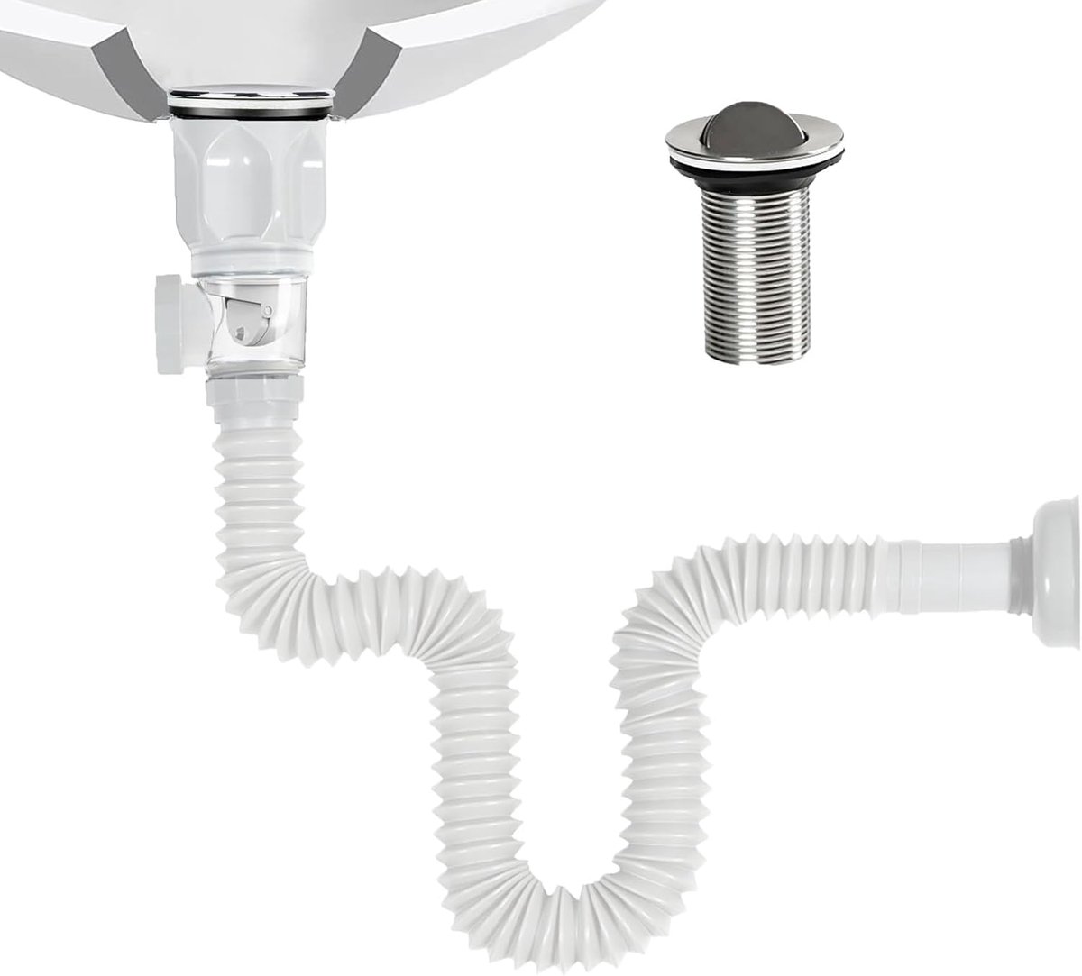 Sifonafvoer set 1-1/2 inch - Flexibele afvoerslang 300-1000mm - Wit - Effectieve geurpreventie - ShopVlot
