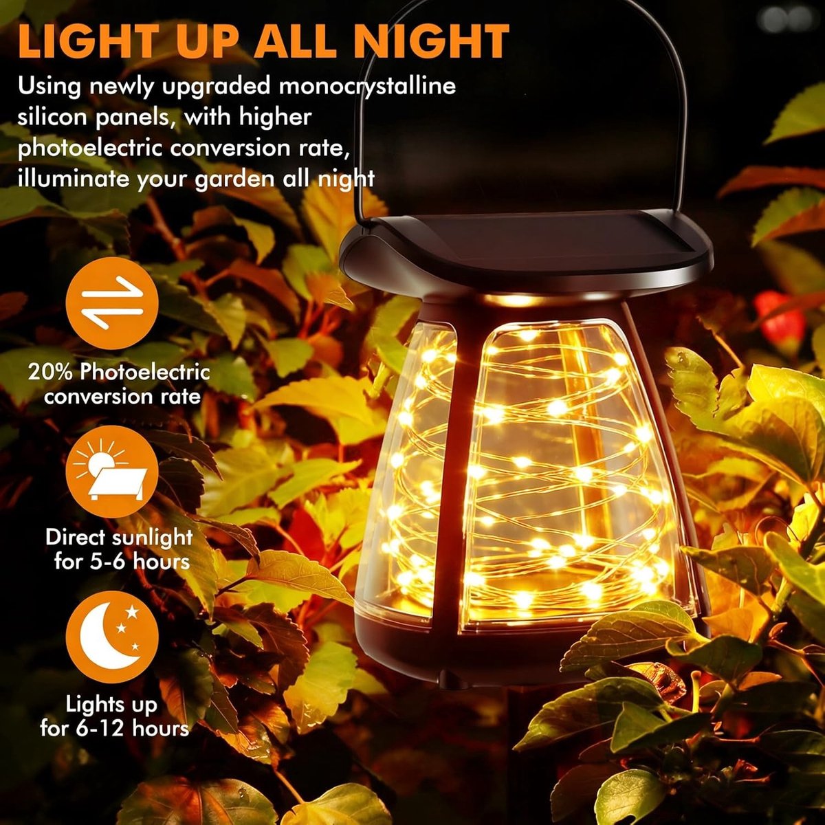 Buitenlampen op zonne-energie - Lichtsnoer - 10 x 10 x 10 cm - Waterdichte LED-lantaarns met 3 Verlichtingsmodi - Voor Tuin en Terras