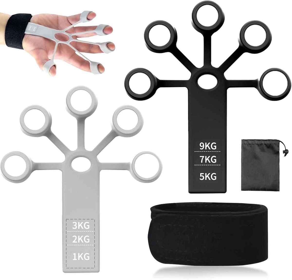 Enhancer vingertrainer - 2 stuks met opbergtas - 6 weerstandsniveaus - ideaal voor muzikanten en krachttraining - ShopVlot