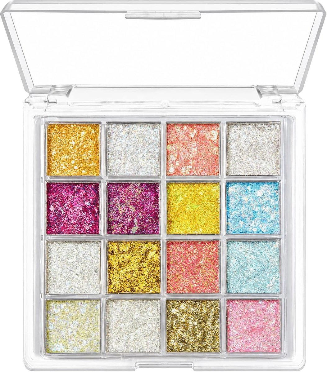 Glitter gezichtspalet 16 kleuren - voor gezicht, haar en ogen - sprankelende looks - ideaal voor feesten - ShopVlot