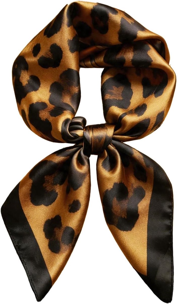 Damessjaal 70x70 cm - zijdeachtig satijn - bruine luipaardprint - elegant accessoire voor elke outfit - ShopVlot