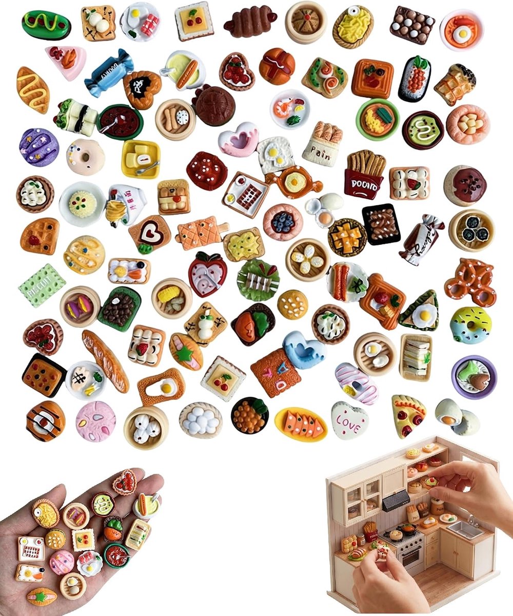 50 stuks miniatuurlevensmiddelen, set miniaturen voor doe-het-zelf decoratie en fotografie, realistische - ShopVlot