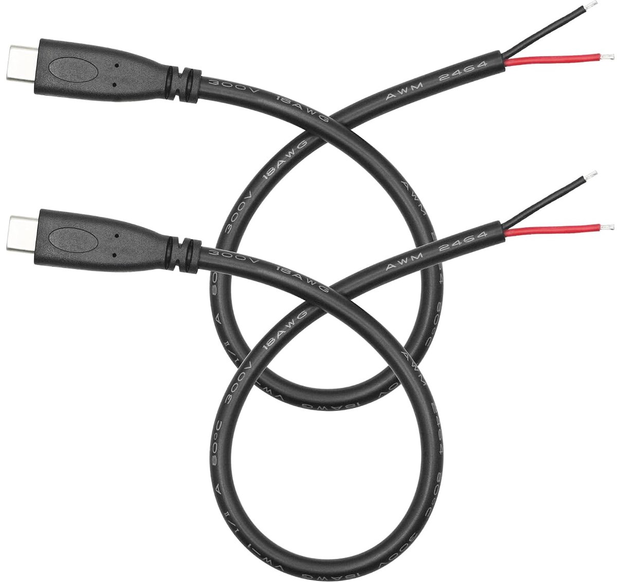 USB-C naar 2-polige open kabel, 30 cm, USB type C-stekker op 2-polig kabeluiteinde, 18 AWG, 6 A, voor de installatie - ShopVlot