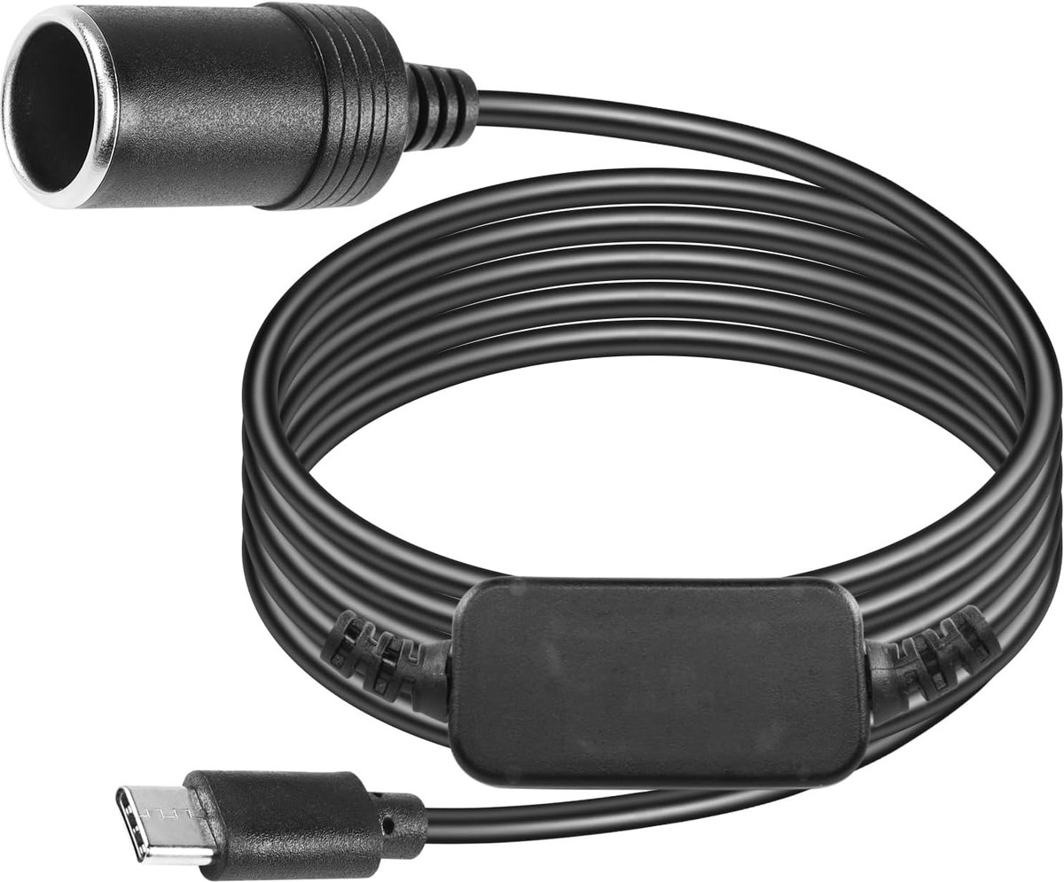 CERRXIAN 2.2 Feet USB-C Plug to 12V Car Cigarette Lighter Step Up Buchse Adapter Power Cable for Dashcam GPS Car LED - ShopVlot