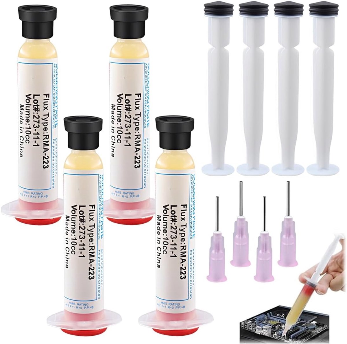 Set van 4 stukken, blik voor elektronisch solderen, 10g voor elektronica – Flux No-Clean SMD/PCB/componenten - ShopVlot