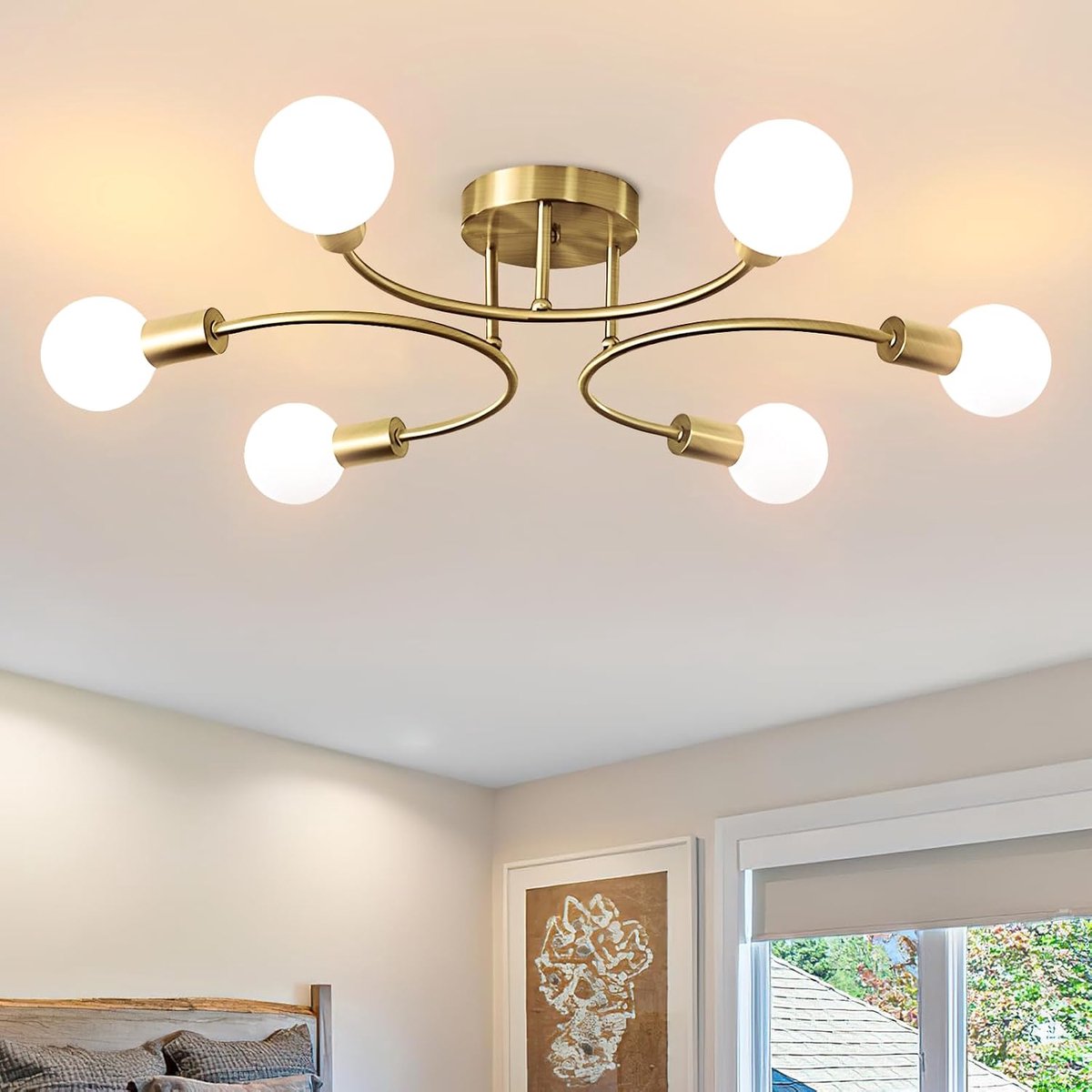 Vintage Ceiling Light, 6 Light E27 Fitting Modern Gold Ceiling Light, Industrial Pendant Light for Living Room - ShopVlot
