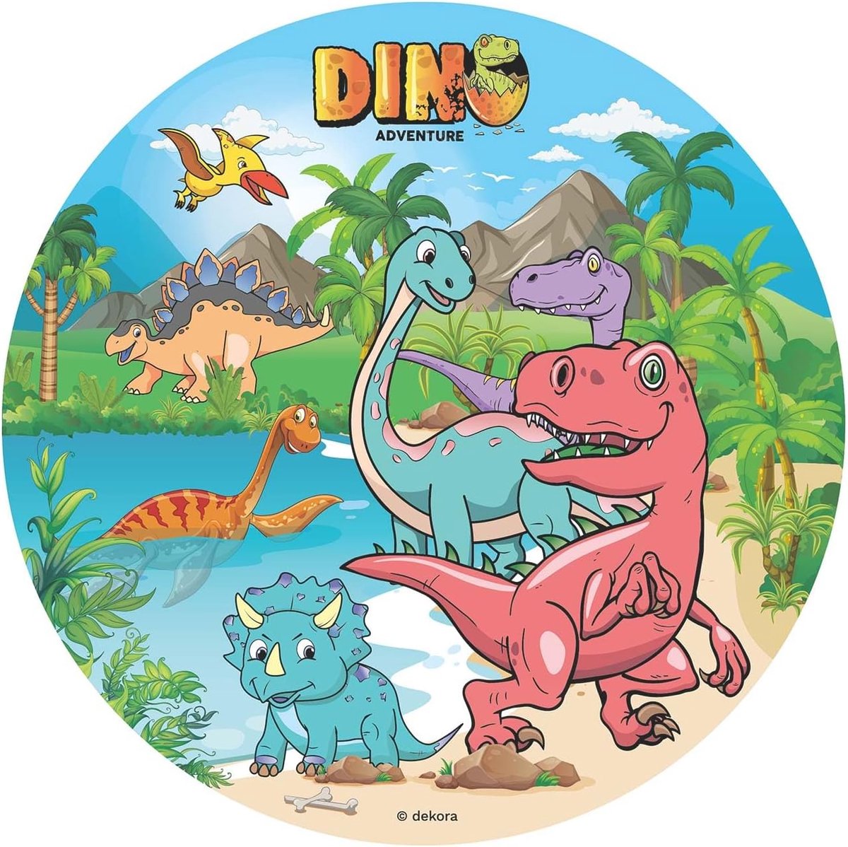 Dekora, Dinosaurs, Cake Decoration for Cake, Edible Cake Topper for Kids Birthday Cake, Round, 20CM - ShopVlot