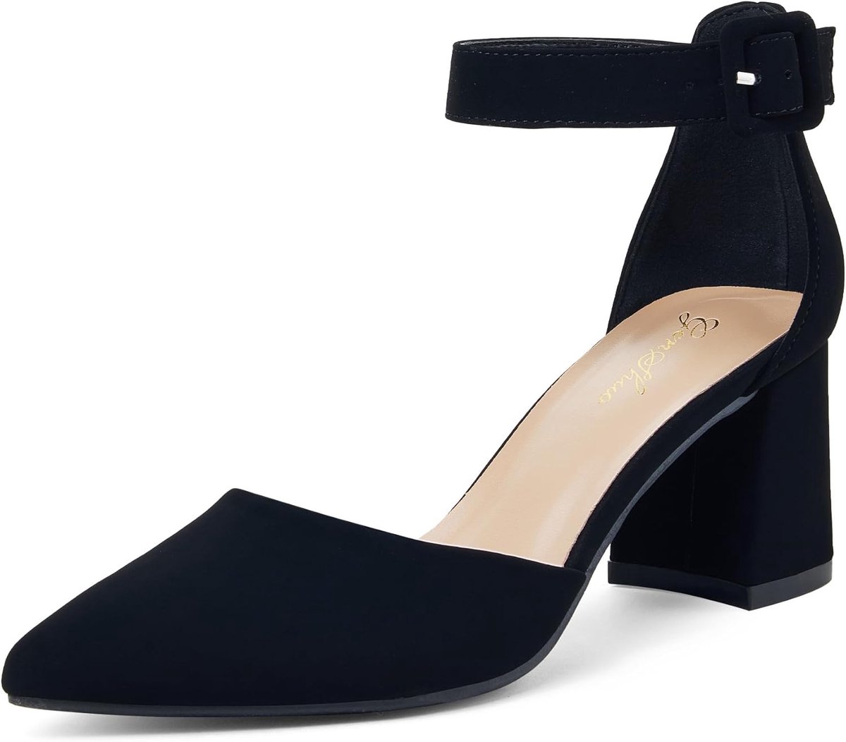 GENSHUO Women's Closed Toe Pumps 6 cm Block Heel Ankle Strap Comfortable for Work and Party - ShopVlot