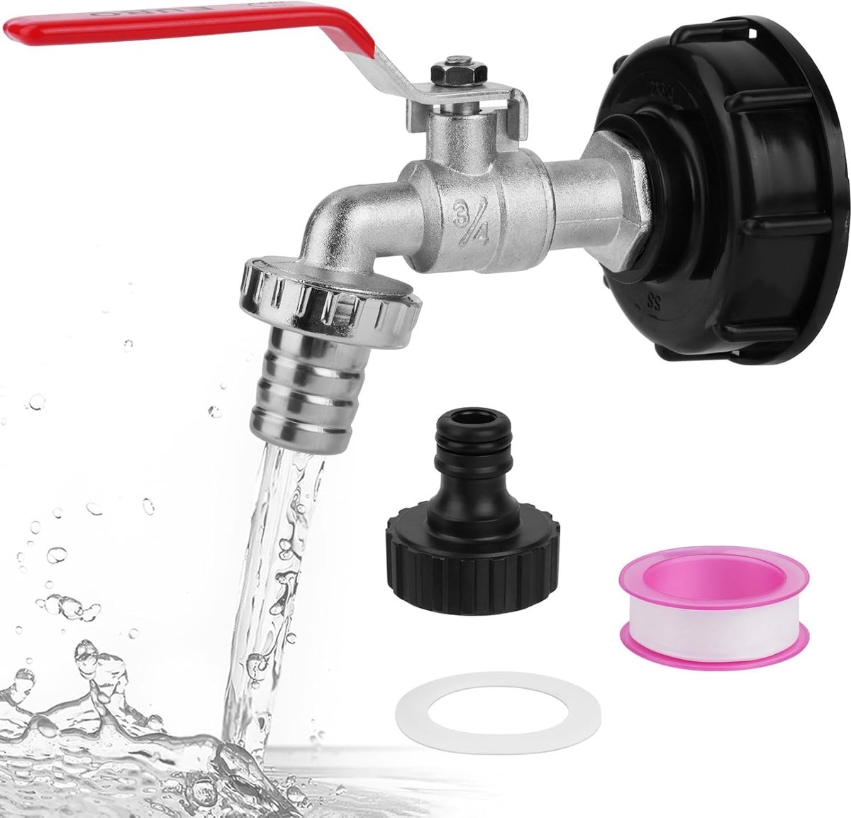Tank Faucet 1000L, 3/4 Inch Aluminum Alloy Tank Adapter, Tank Connection 1000L, Garden Faucet with Brass Adapter - ShopVlot