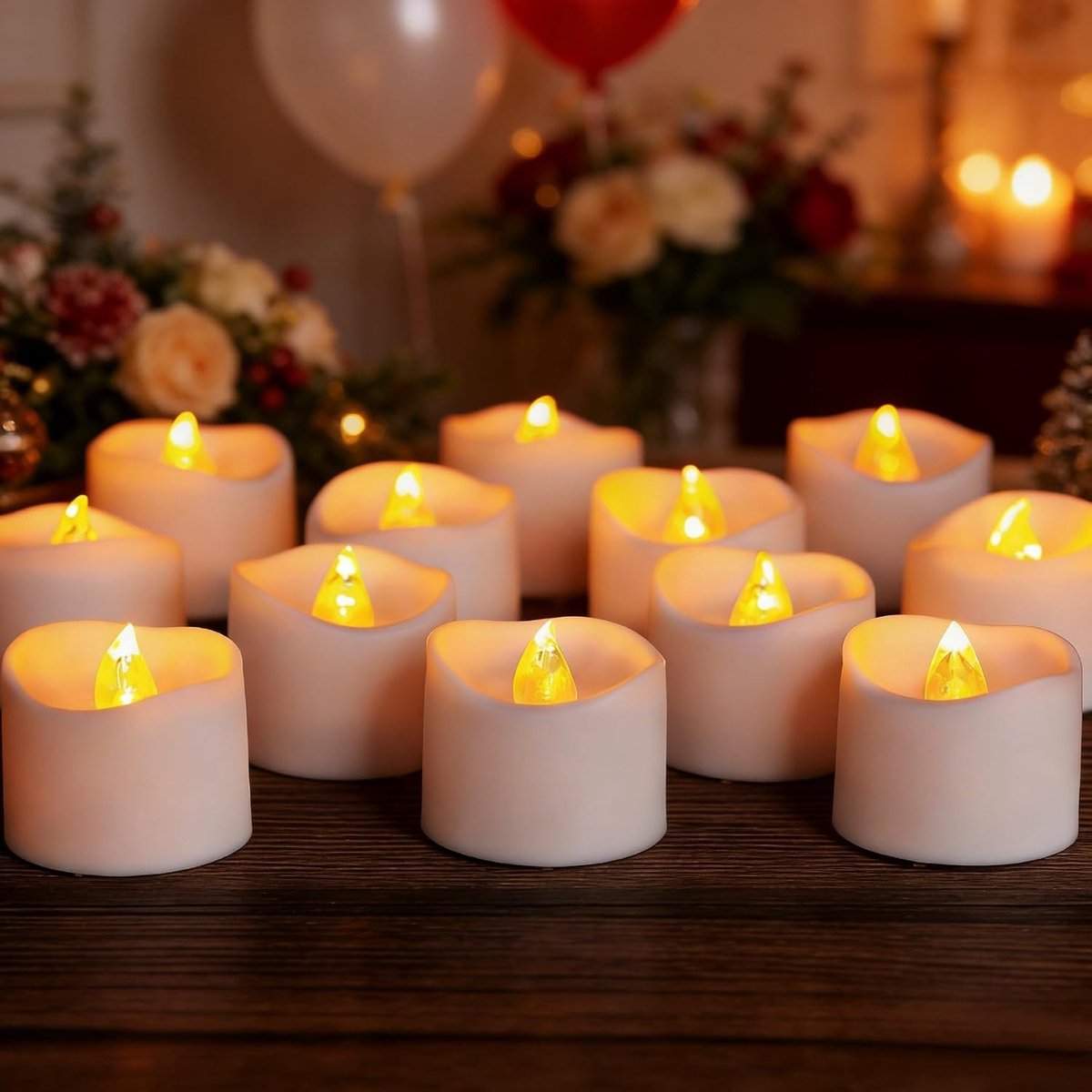 48pcs Flameless Tea Lights with Timer Battery Operated White Flickering LED Votive Tealight Electric Small Artificial - ShopVlot
