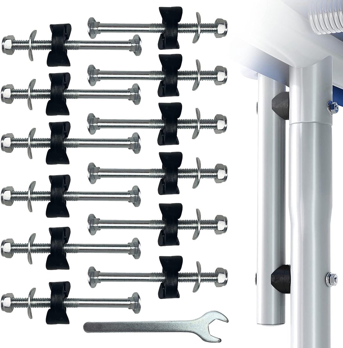 Set of 12 trampoline screws made of galvanised steel with fixed trampoline key - ShopVlot