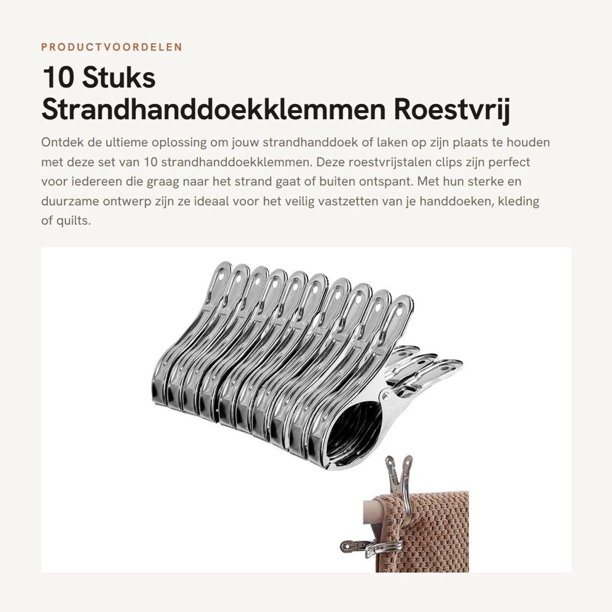 Dailygoods- Strandhanddoekklemmen 10 Stuks - Roestvrij Staal - Handdoek Clips - Duurzaam - Sterke Klemkracht - Compact Formaat - Handdoekclips