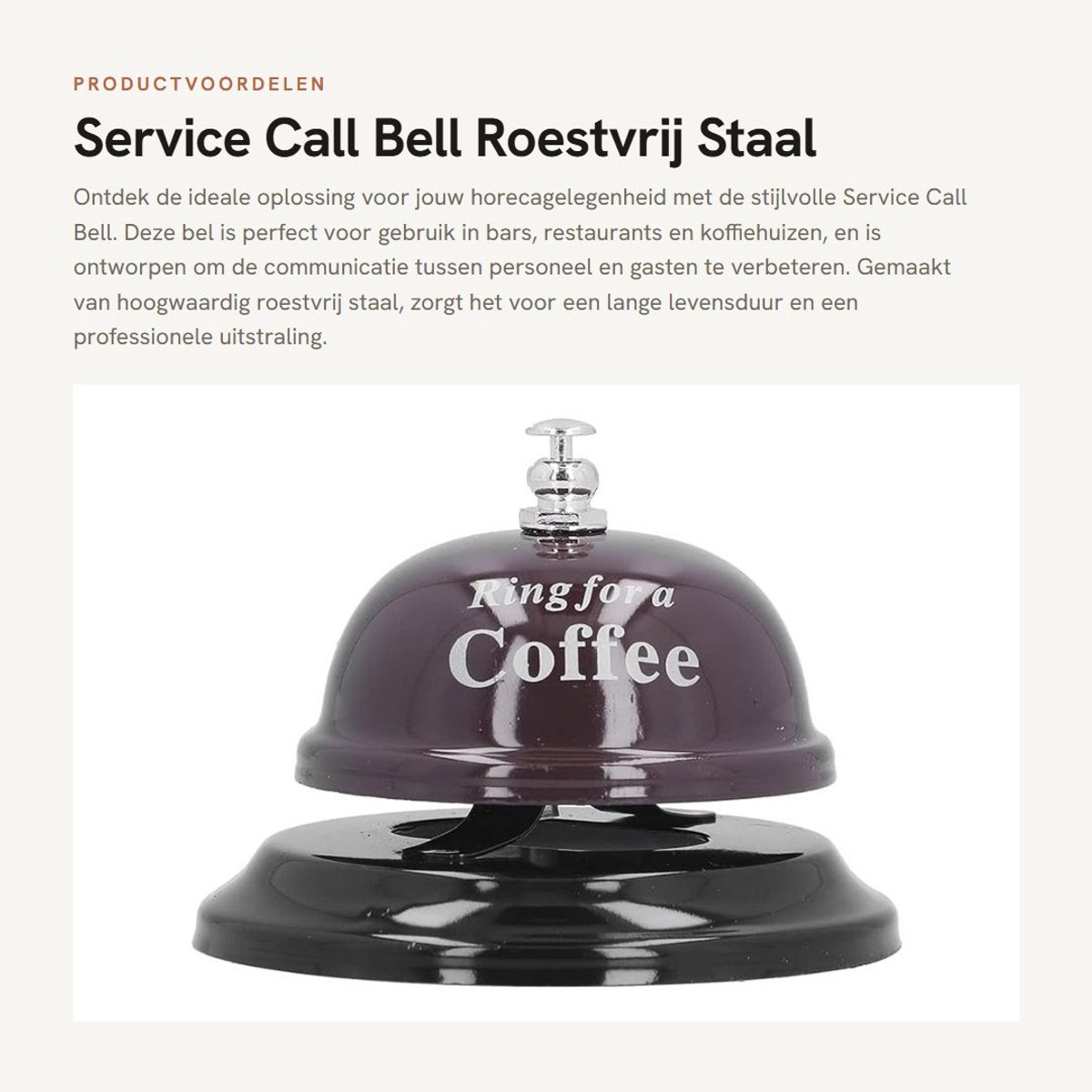 Dailygoods- Servicebel Roestvrij Staal - Duurzaam - Klassiek Ontwerp - Voor Restaurant/Bar - Helder Geluid - Lichtgewicht 120g - Bel