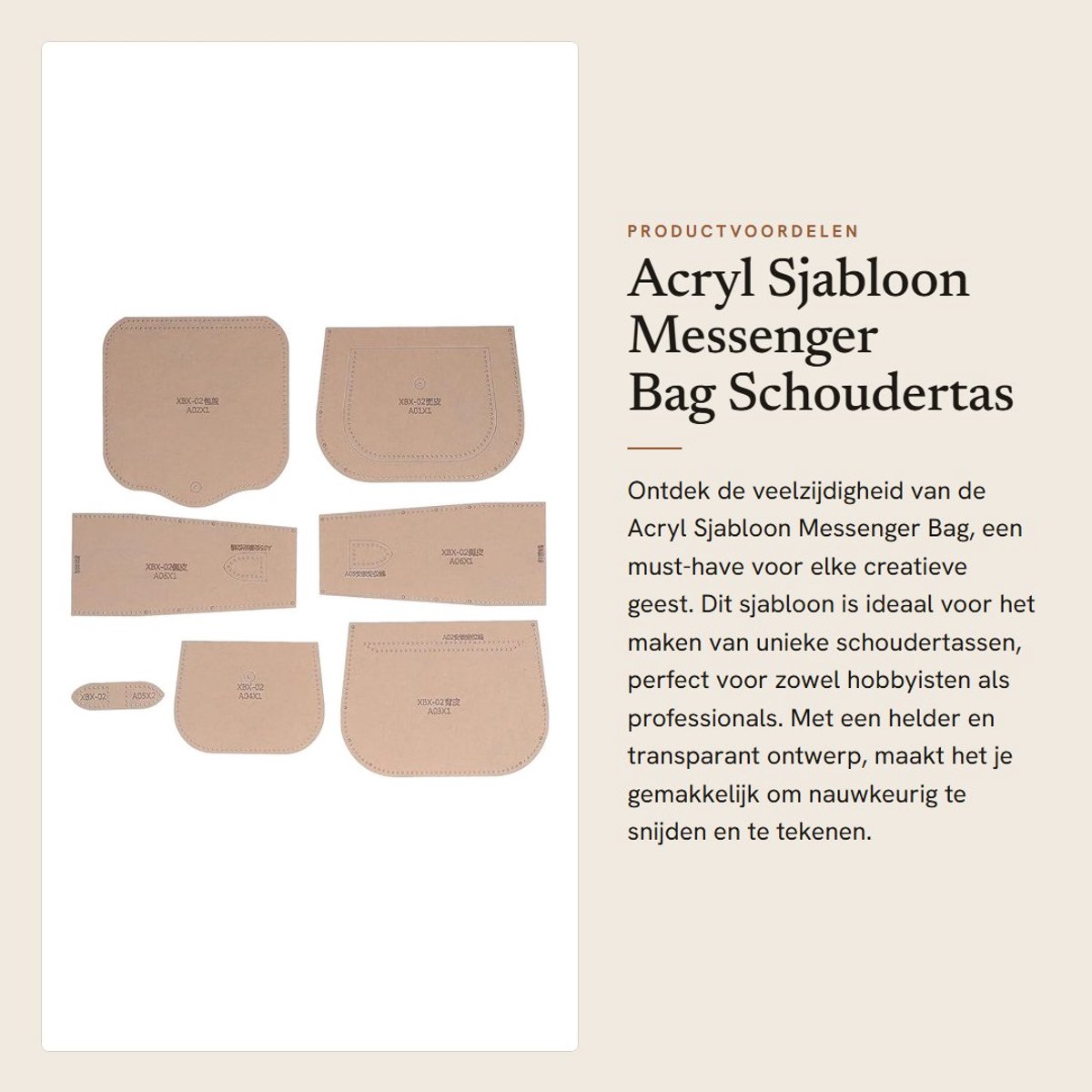Dailygoods- Sjabloon Transparant - Acryl Sjabloon - Stencil Patroon - Schoudertas Sjabloon - Handtas Sjabloon - Papierbeschermfolie - Tas