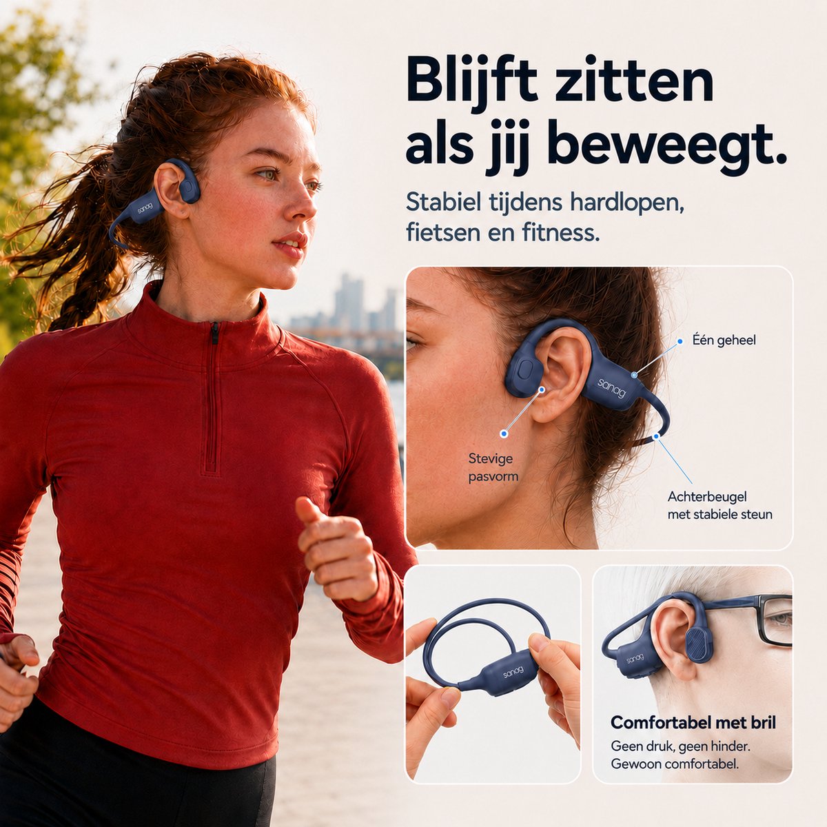 Bone Draadloze Sport Hoofdtelefoon met Microfoon - - afbeelding 3