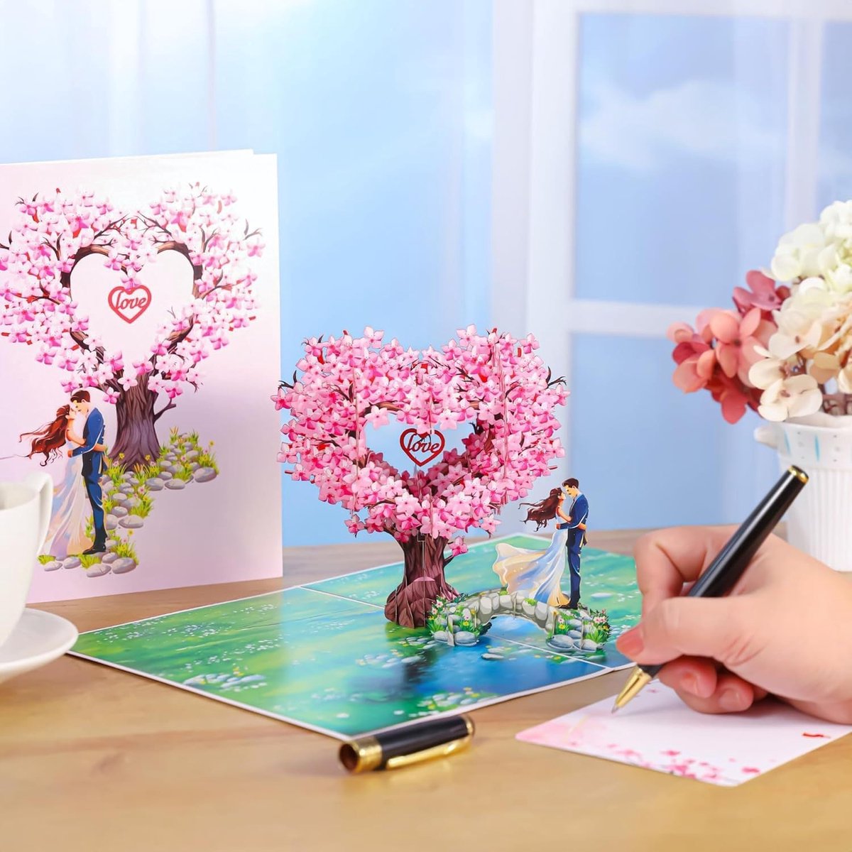 Dailygoods- Wenskaart Pop-up - Verjaardagskaart - Valentijnskaart - 3D Kaart - Kersenbloesem - Emotionele Uitdrukking