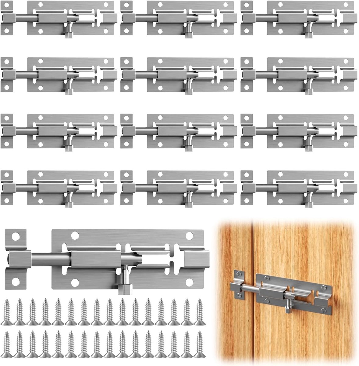 12-delige set kleine deurvergrendeling met 3 inch schuifsluiting en schroeven voor optimale deurbeveiliging, ideaal voor tuinpoorten, huisdieren en badkamers