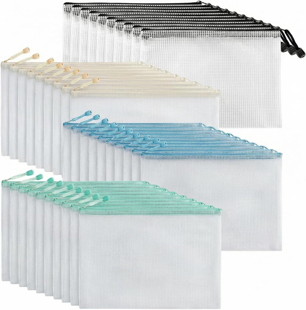 40 stuks A5 documententas met ritssluiting - waterdichte documentenmap voor papieren, huiswerk en cosmetica in diverse kleuren