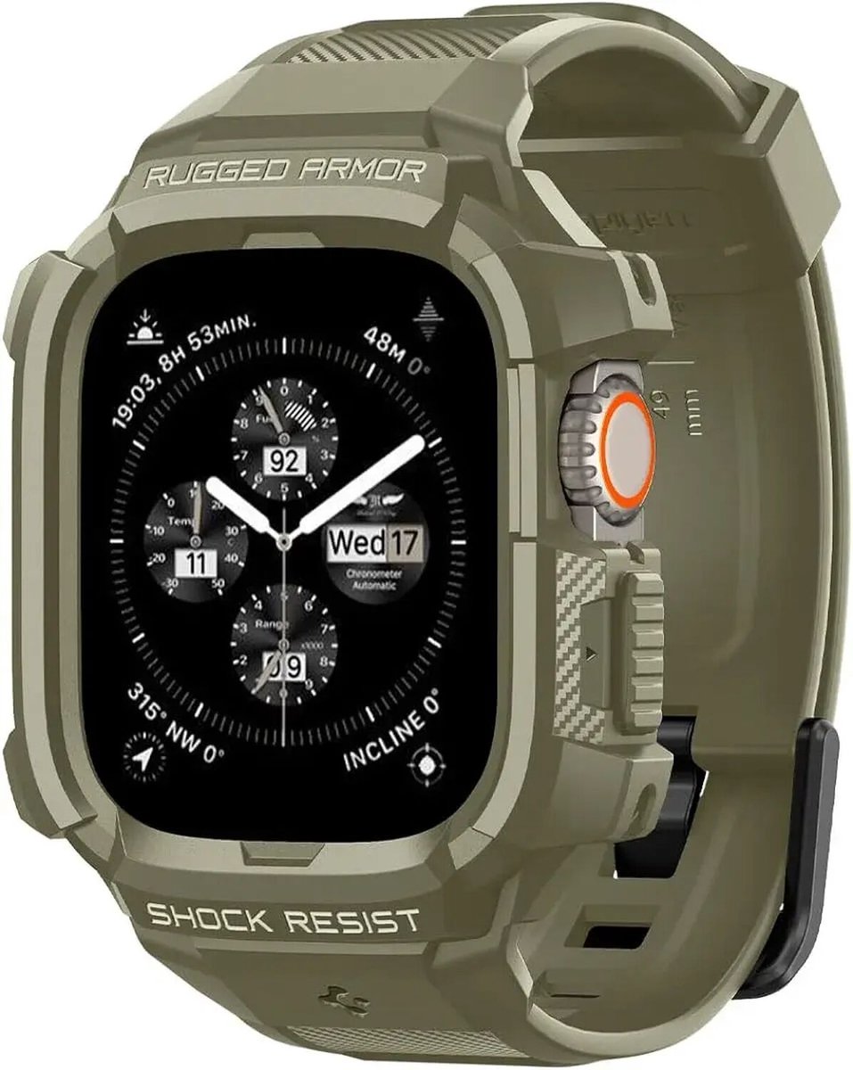 Spigen Rugged Armor Pro Hoesje en Bandje Geschikt voor Apple Watch Ultra (2) Khaki