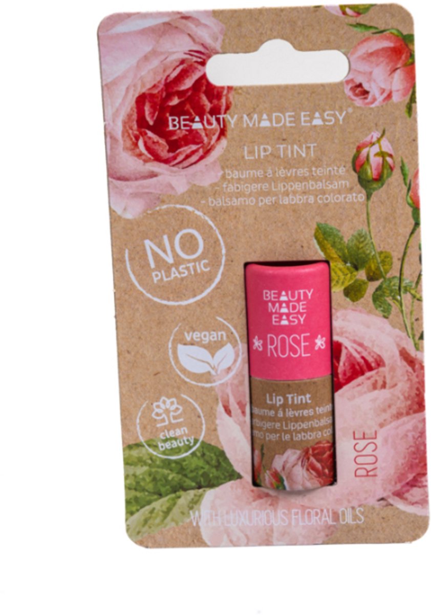 Beauty Made Easy Tinted Lip Balm - ROSE 6 g - zonder parabenen, zonder siliconen, plasticvrij, dierproefvrij, vegan, biologisch afbreekbaar