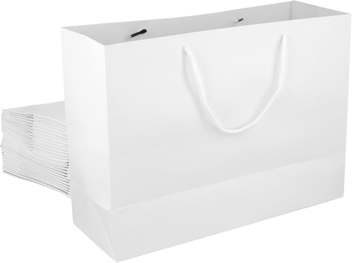 Grote witte geschenkzakken met handgrepen - 25 stuks papieren boodschappentassen voor bruiloften, feesten en cadeaus, 35 x 13 x 26 cm
