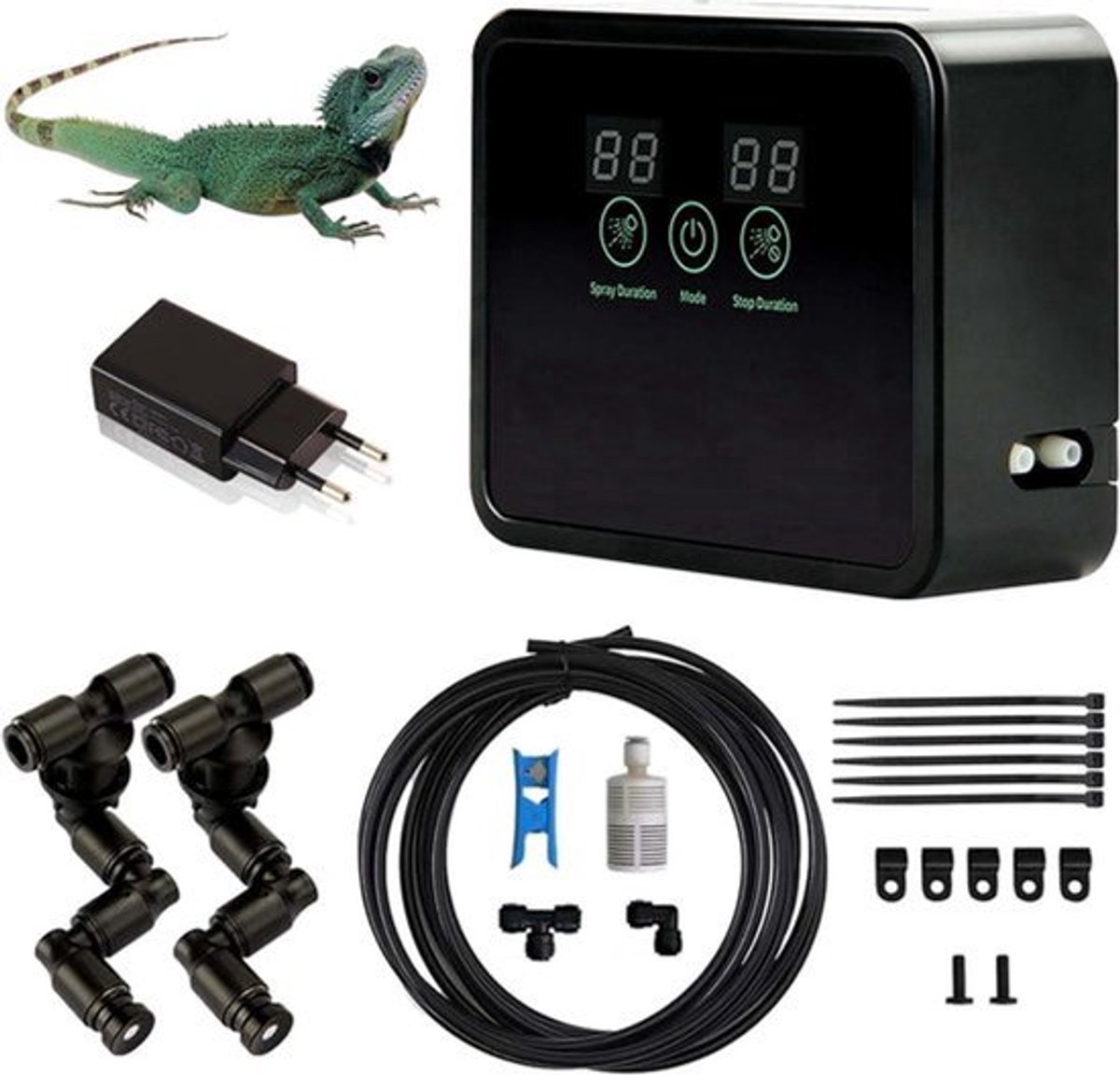 Intelligent reptielennevelsysteem met timer en 360 graden verstelbare nevelsproeiers voor terrariums