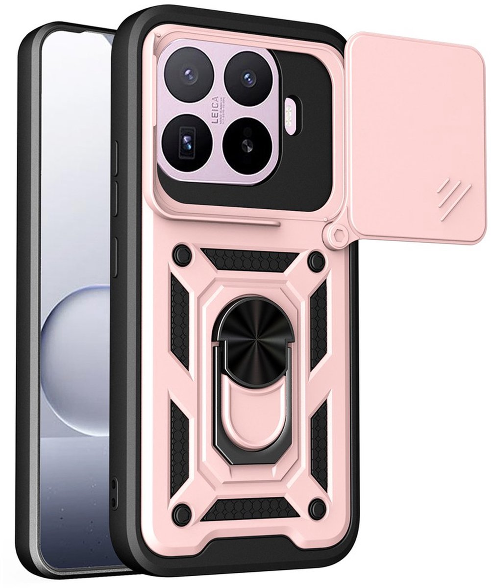MobyDefend Hoesje - Geschikt voor Xiaomi 17T Pro - Pantsercase Met Draaibare Ring - Rosé