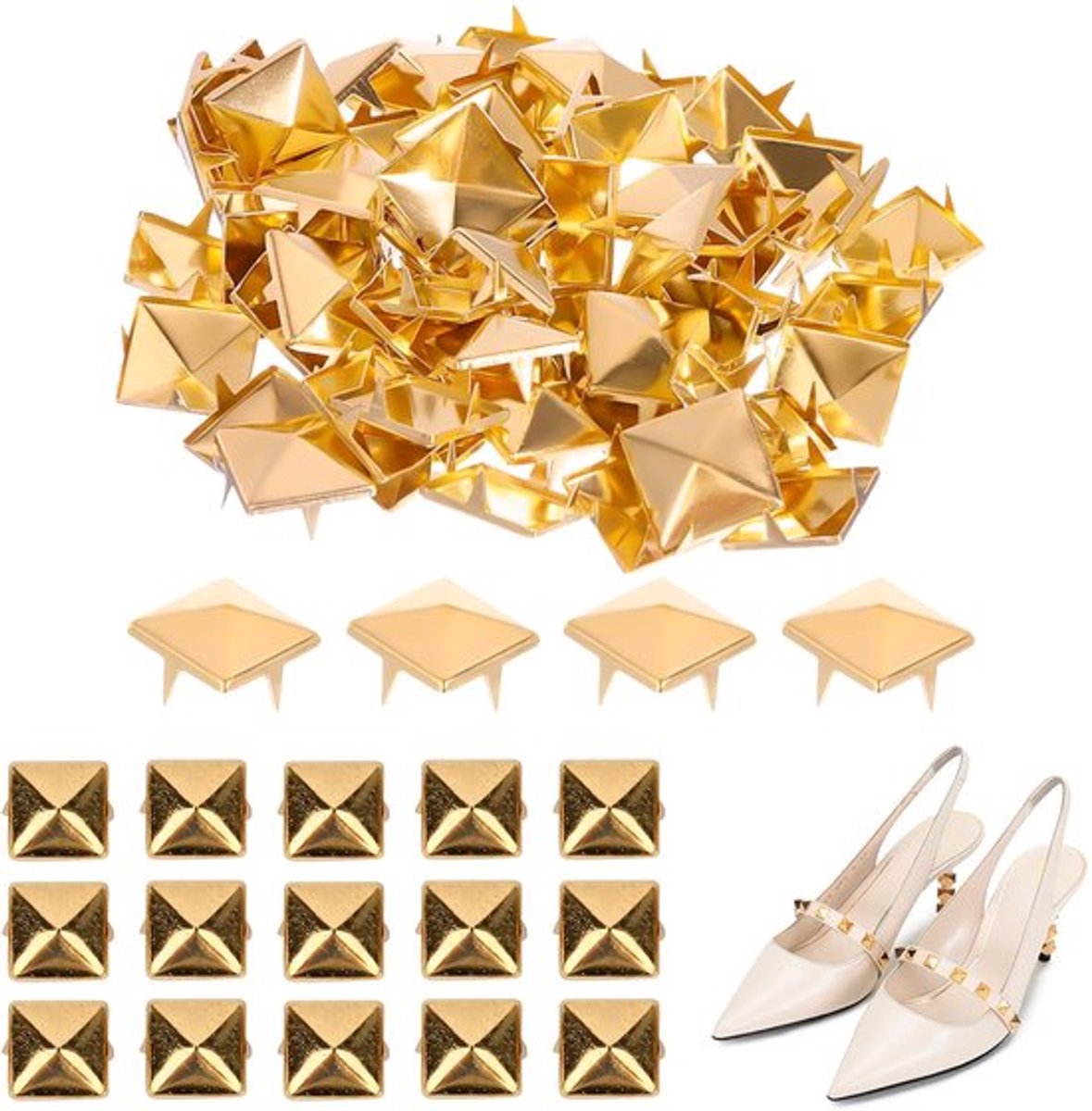 Rivets 400pcs - 4mm Gouden Vierkante Pyramid Studs - Metaal Craft DIY Punk Spikes