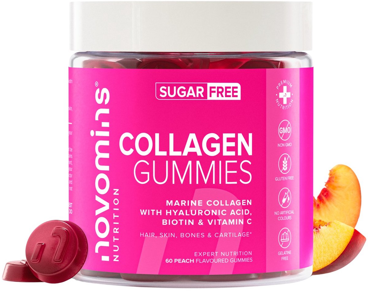 Collageen Suikervrij, met Biotine & Vitamine C, 60 Gummies, Halal, Getest door Eurofins, Novomins